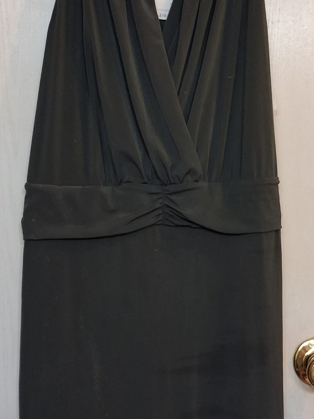 Max & Cleo Charcoal Sleeveless Draped V-Neck Dress, Early 2000's Cocktail Dress